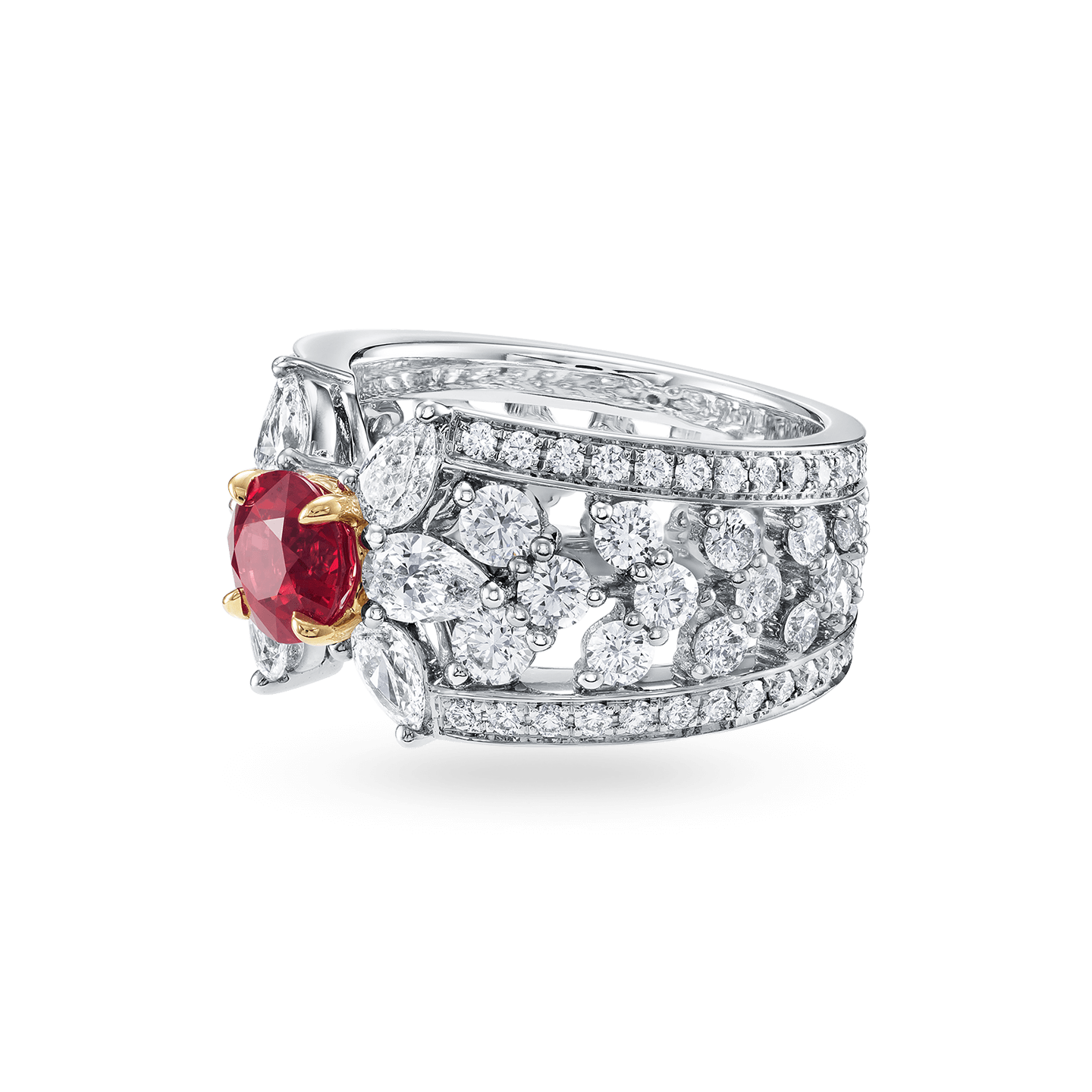 Ruby and Diamond Three Stone Engagement Ring - Jewellery Discovery